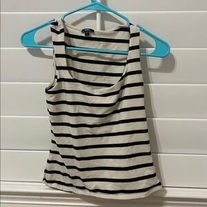 Express Black and White Striped Body Contour Stretch Cotton Square Neck Tank